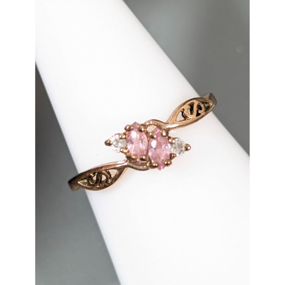 Vintage 18k Gold Electroplate GERSC Pink Marquise CZ Ring Size‎ 9